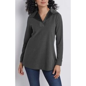 Soft Surroundings Opari Tunic Sweatshirt size‎ S Velvet Trim Charcoal Gray